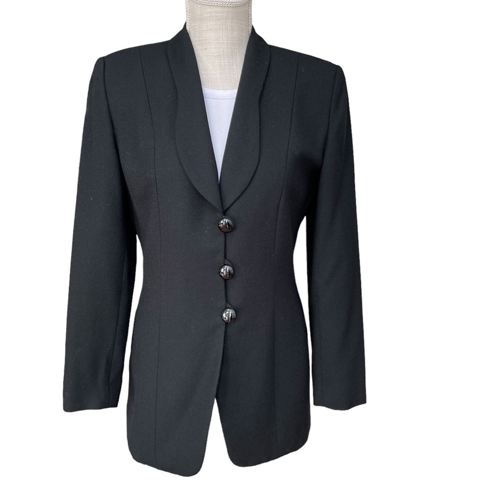 Vintage Jones New York 100% Wool Black Fitted Blazer‎ Size: 6P